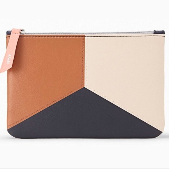 Ipsy - Color Block Brown Navy Cosmetic Bag - Picture 1 of 4